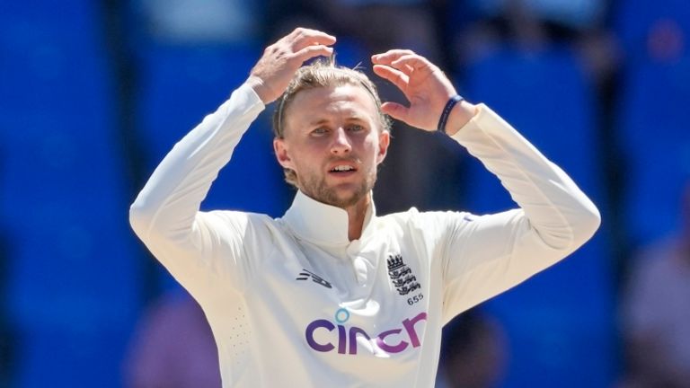 There was frustration for England captain Joe Root as his side failed to force victory against West Indies in Antigua (Associated Press)