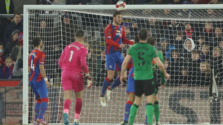 Joachim Andersen clears off the line for Palace