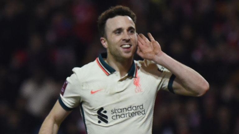 Diogo Jota scored his second FA Cup goal of the season as Liverpool progressed to the semi-finals