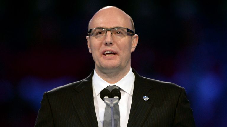 President and CEO of the Sochi 2014 organizing committee Dmitry Chernyshenko speaks during the opening ceremony of the 2014 Winter Olympics