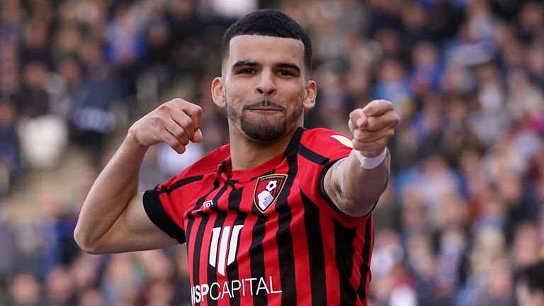 Bournemouth's Dominic Solanke celebrates scoring their side's third goal of the game