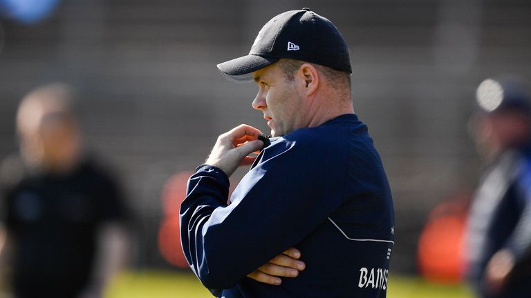 27 March 2022; Dublin manager Dessie Farrell during the last few minutes of the Allianz Football League Division 1 match between Monaghan and Dublin at St Tiernach's Park in Clones, Monaghan. Photo by Ray McManus/Sportsfile