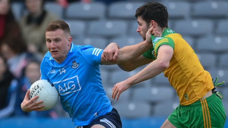 Ciarán Kilkenny of Dublin in action against Brendan McCole of Donegal during the Allianz Football League Division 1 match between Dublin and Donegal at Croke Park in Dublin. Photo by Stephen McCarthy/Sportsfile