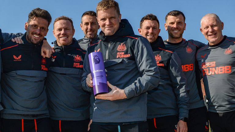 Eddie Howe and his staff after he was named the Premier League's Manager of the Month for February 