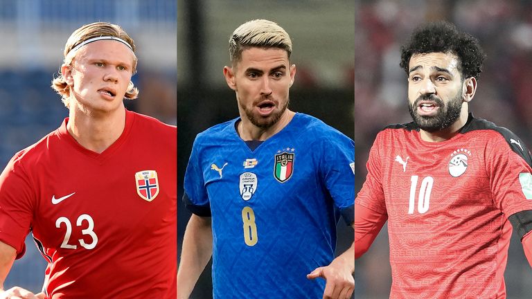 Erling Haaland, Jorginho and Mohamed Salah will not be playing at the World Cup in Qatar (pics: AP)