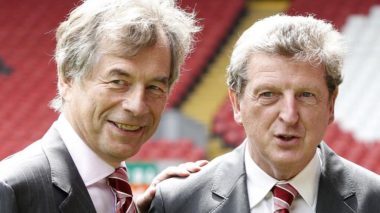 New Liverpool manager Roy Hodgson with Liverpool chairman Martin Broughton in 2010