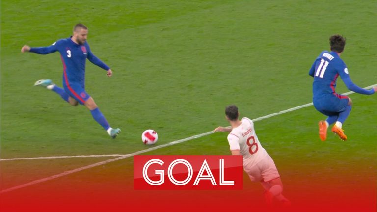 Luke Shaw equalises for England against Switzerland