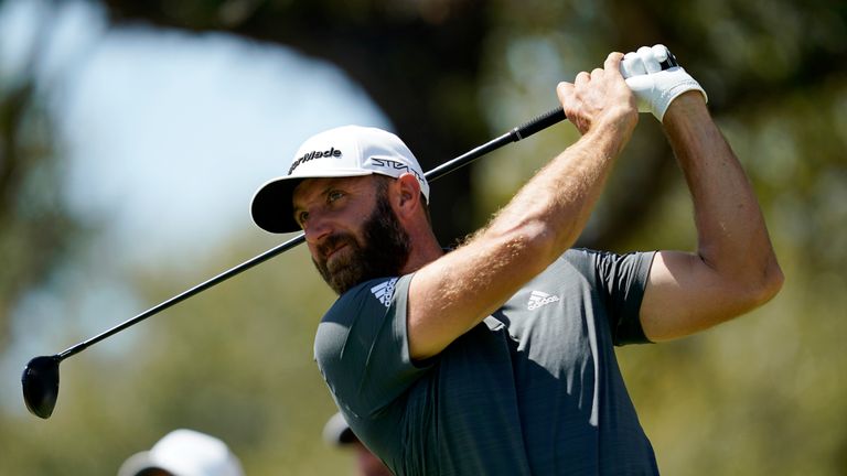 Dustin Johnson tees off on the10th hole during the quarterfinal round of the Dell Technologies Match Play Championship golf tournament, Saturday, March 26, 2022, in Austin, Texas. (AP Photo/Tony Gutierrez)