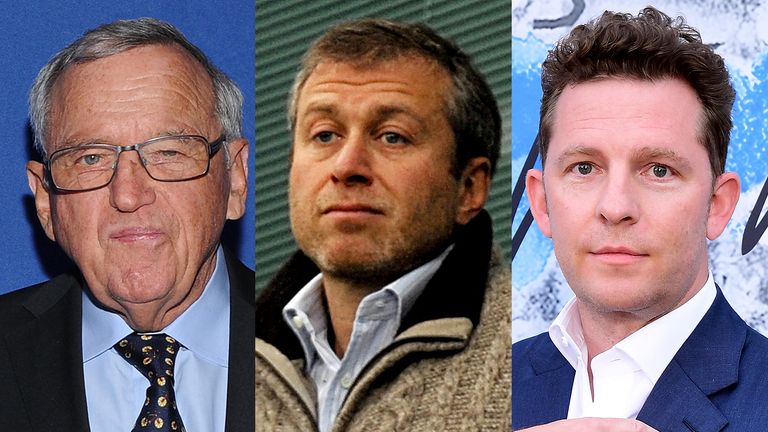 Hansjorg Wyss (left) has teamed up with Todd Boehly to make an offer to buy Chelsea from Roman Abramovich (centre), while Nick Candy (right) has confirmed his interested