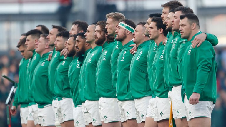 Ireland's players line up ahead of the clash with Scotland