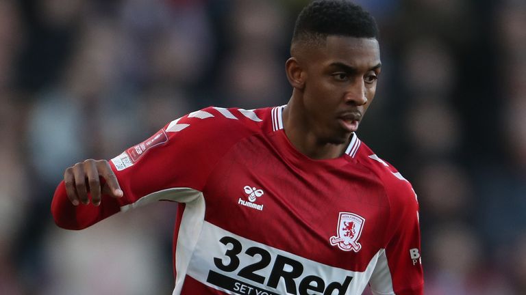 Isaiah Jones of Middlesbrough during the FA Cup match between Middlesbrough and Chelsea at the Riverside Stadium, Middlesbrough on Saturday 19th March 2022. (Photo by Mark Fletcher/MI News/NurPhoto via Getty Images)