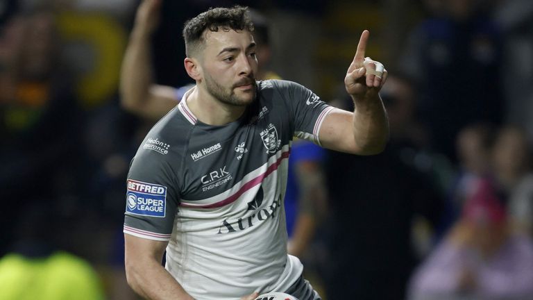 Hull Fc Jake Connor celebrates his opening try during the Betfred Super League match at Headingley Stadium, Leeds. Picture date: Thursday March 10, 2022.
