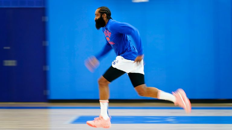 James Harden runs a drill during practice for the Philadelphia 76ers