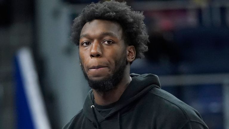 Golden State Warriors... James Wiseman before an NBA basketball game against the Boston Celtics in San Francisco, Wednesday, March 16, 2022. (AP Photo/Jeff Chiu)