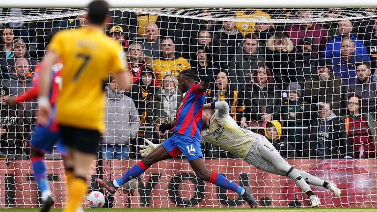 Crystal Palace's Jean-Philippe Mateta scores their side's first goal of the game
