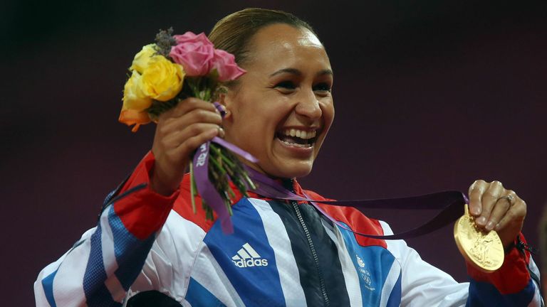 Jessica Ennis-Hill with her gold medal at the 2012 London Olympics