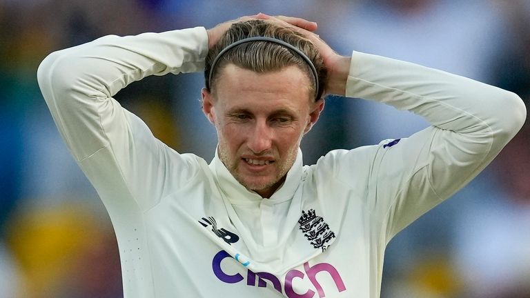 Joe Root shows his frustration as England are unable to get the final five wickets needed for victory in the second Test in Barbados