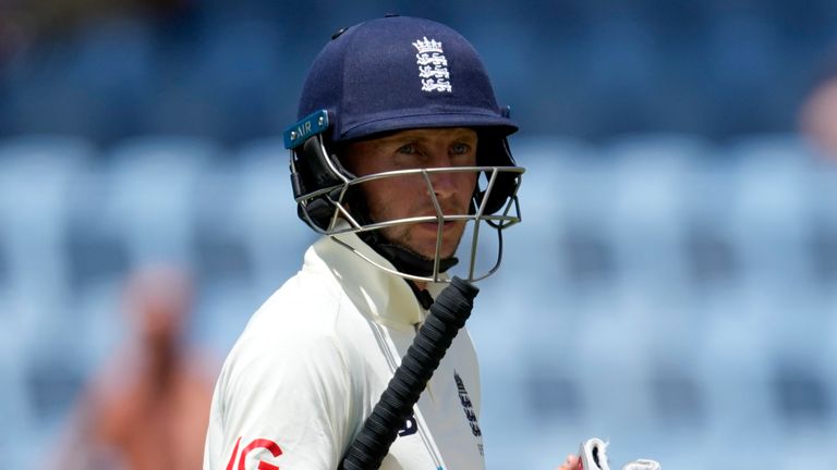 England's captain Joe Root leaves the field, dismissed for no runs, during day one of the third Test cricket match against West Indies at the National Cricket Stadium in St. George, Grenada