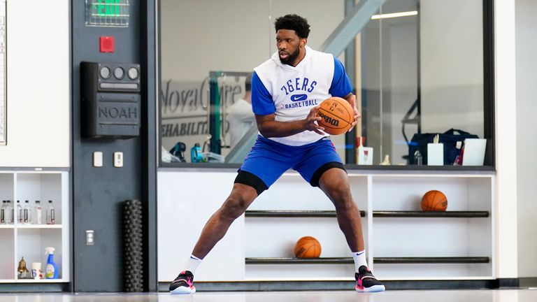 Philadelphia 76ers center Joel Embiid works out at the team&#39;s practice facility