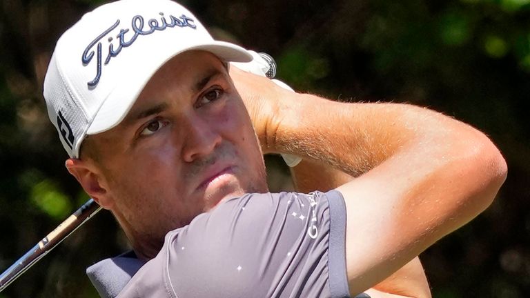 Justin Thomas tees off on the third hole during the final round of the Valspar Championship golf tournament Sunday, March 20, 2022, at Innisbrook in Palm Harbor, Fla. (AP Photo/Chris O'Meara) 