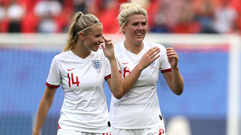 Arsenal's Leah Williamson (left) and Chelsea's Millie Bright (right) playing for England