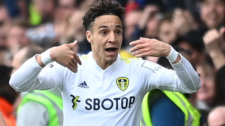 Rodrigo celebrates after opening the scoring for Leeds against Norwich