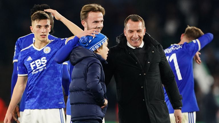 Brendan Rodgers celebrates his side&#39;s fourth straight win in all competitions against Rennes