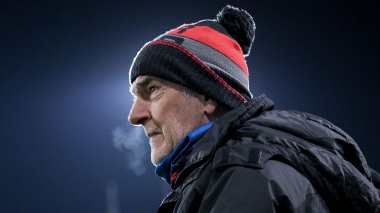 12 January 2022; Louth manager Mickey Harte during the O'Byrne Cup Group A match between Dublin and Louth at Parnell Park in Dublin. Photo by Stephen McCarthy/Sportsfile