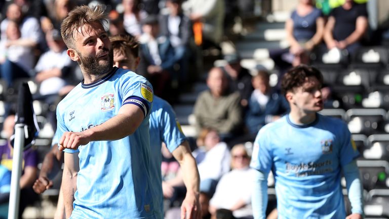 Coventry City&#39;s Matt Godden celebrates scoring their side&#39;s first goal of the game