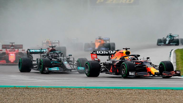 Max Verstappen finished first, ahead of Lewis Hamilton, in the 2021 Emilia-Romagna Grand Prix 