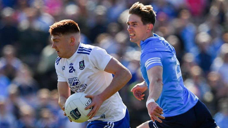 Seán Jones of Monaghan gets past Michael Fitzsimons of Dublin on his way to scoring his side's first goal, in the first half, during the Allianz Football League Division 1 match between Monaghan and Dublin at St Tiernach's Park in Clones, Monaghan. Photo by Ray McManus/Sportsfile