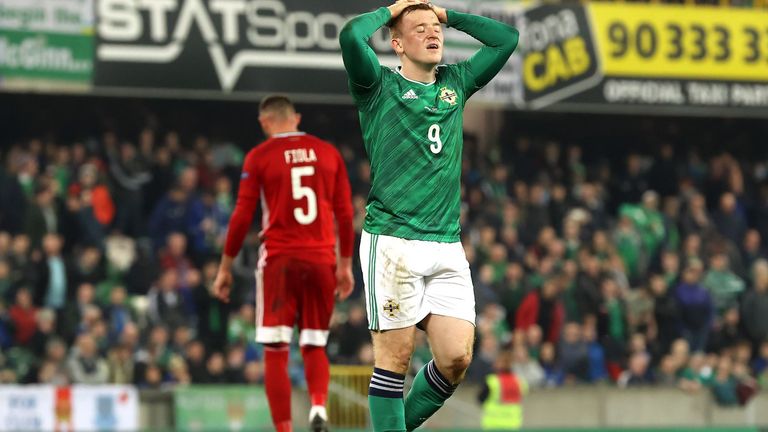 Northern Ireland's Shayne Lavery rues a missed chance against Hungary