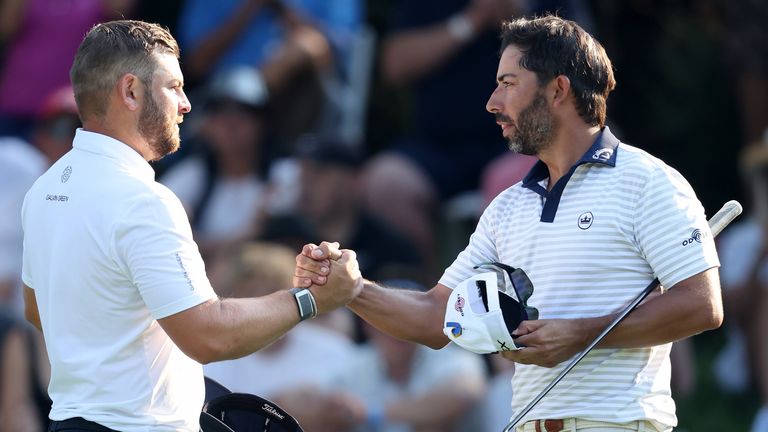 Pablo Larrazabal (right) defeated Jordan Smith (left) in a play-off in South Africa