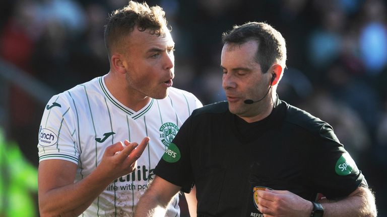 Ryan Porteous was sent off by referee Alan Muir against Aberdeen