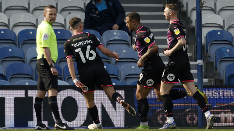 Peterborough United's Jonson Clarke-Harris celebrates scoring his sides second goal 