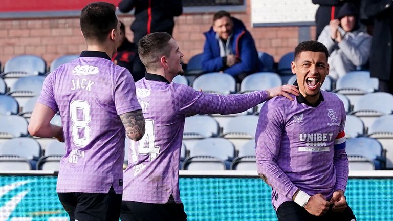 James Tavernier (right) celebrates doubling Rangers' lead