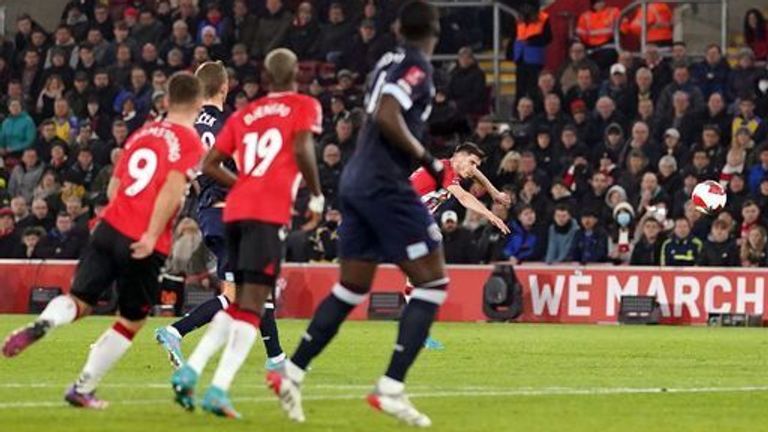 Romain Perraud scores Southampton's first goal with a wonderful long-range strike