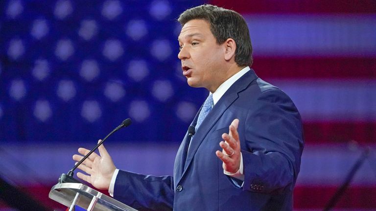 Florida Gov. Ron DeSantis speaks at the Conservative Political Action Conference (CPAC) Thursday, Feb. 24, 2022, in Orlando, Fla. (AP Photo/John Raoux)