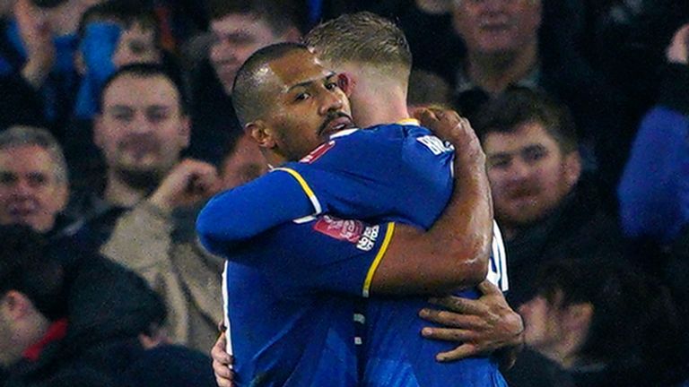 Everton's Salomon Rondon celebrates scoring his second goal against Boreham Wood