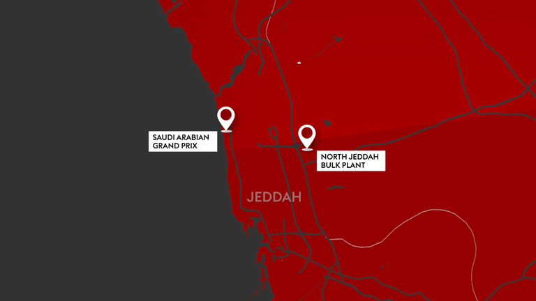 The fire at the North Jeddah Bulk Plant happened around 12 miles from the Jeddah circuit 