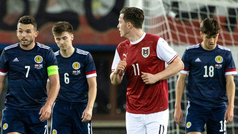 VIENNA, AUSTRIA - MARCH 29: Scotland's John McGinn after Austria equalise during an International Friendly between Austria and Scotland at the Ernst-Happel-Stadion, on March 29, 2022, in Vienna, Austria.  (Photo by Craig Williamson / SNS Group)