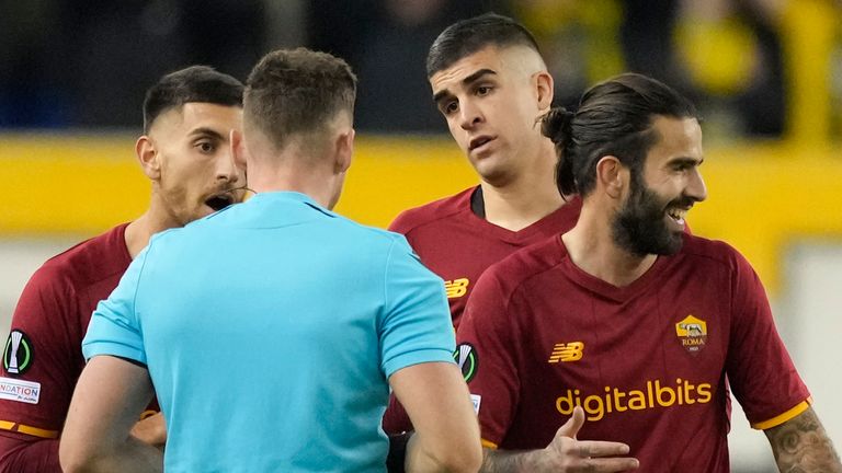 Sergio Oliveira scored but was then sent off for Roma