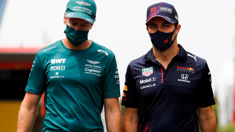  Sergio Perez (right) believes there should be "discussions" over whether F1 drivers can compete with Covid-19 following Sebastian Vettel's (left) positive test