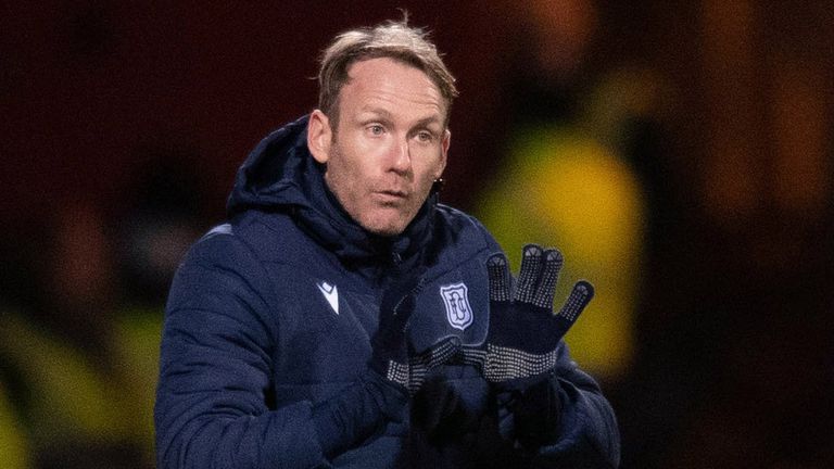 DUNDEE, SCOTLAND - MARCH 09: Dundee assistant manager Simon Rusk during a cinch Premiership match between Dundee and St Mirren at the Kilmac Stadium at Dens Park, on March 09, 2022, in Dundee, Scotland.  (Photo by Mark Scates / SNS Group)