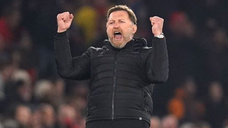 Southampton manager Ralph Hasenhuttl celebrates victory after the final whistle