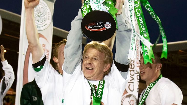 The dramatic win at Tannadice secured Gordon Strachan's third straight title as Celtic manager