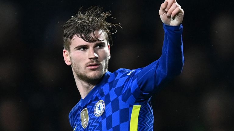 Timo Werner celebrates after equalising for Chelsea