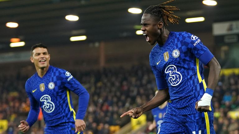 Chelsea's Trevoh Chalobah (right) celebrates scoring their side's first goal of the game