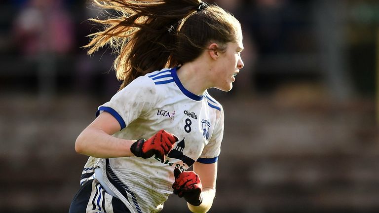 13 February 2022; Emma Murray of Waterford celebrates scoring a second half goal during the LIDL Ladies National Football League Division 1B Round 1 match between Waterford and Dublin at Fraher Field in Dungarvan, Waterford. Photo by Ray McManus/Sportsfile 