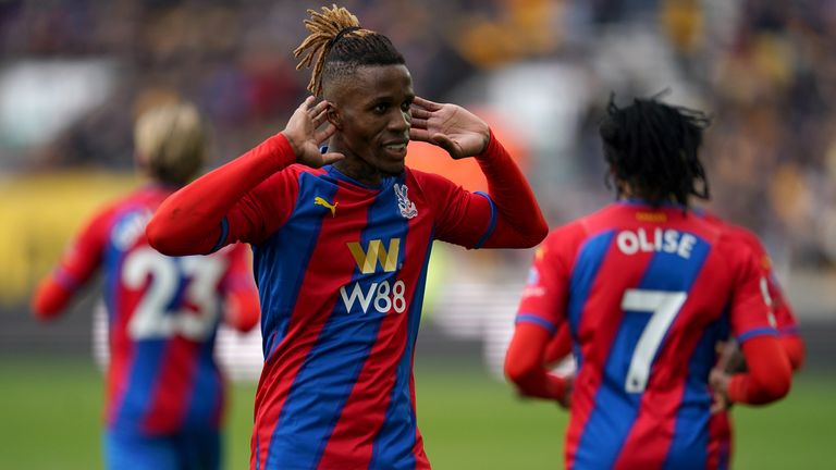 Crystal Palace's Wilfried Zaha celebrates scoring their side's second goal of the game 